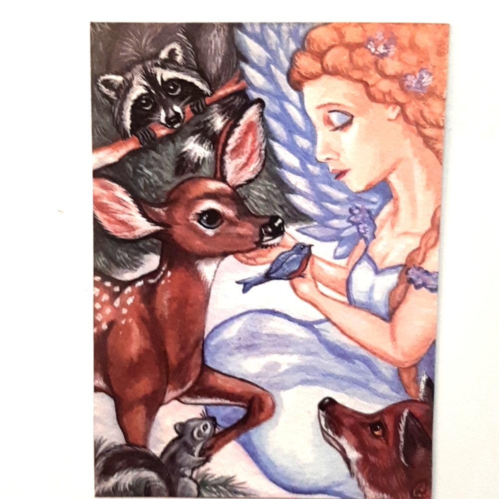 Aceo Mini Art Print Angel By Lynn Oliver #3/50 From Original Painting 2013